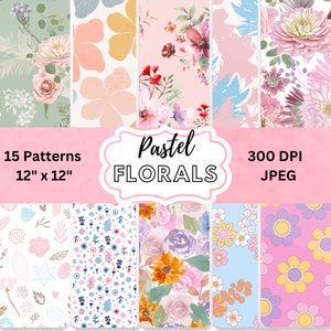 Digital Paper, Pastel Florals Digital Paper, INSTANT DOWNLOAD, 12x12, Floral Background, Pastel Digital Paper, 300 DPI, Flower Digital Paper
