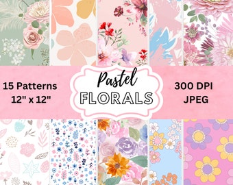Pastel Floral Digital Paper: 12x12 Scrapbook Backgrounds (Digital Download)