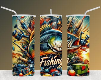 Emballage pour gobelet Fishing Life : design sublimation pour achigans et engins (téléchargement numérique)
