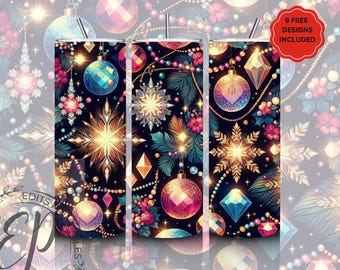 Emballage de gobelet avec décoration de Noël, design de verres des Fêtes (téléchargement numérique)