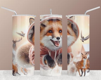 Gobelet wrap renard à capuche : paysage d'hiver (téléchargement numérique)