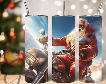 Emballage pour gobelet Biker Santa, gobelet mince 20 oz (téléchargement numérique)