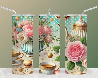 Emballage de gobelet pour thé - Motif floral de macarons pour théière (téléchargement instantané)