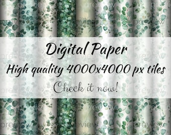 Eucalyptus Watercolor Digital Paper – Seamless Pattern (PNG Download)