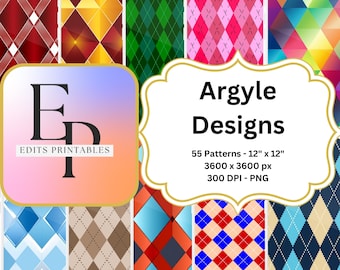 Rainbow Argyle Digital Paper:  PNG Designs (Instant Download)