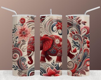 Emballage pour gobelet à broderie éléphant : art textile riche (téléchargement numérique)