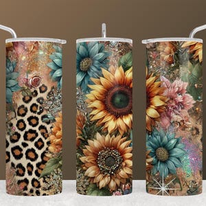 Sunflower Leopard Print Tumbler Wrap: Floral Sublimation Design (Digital Download)
