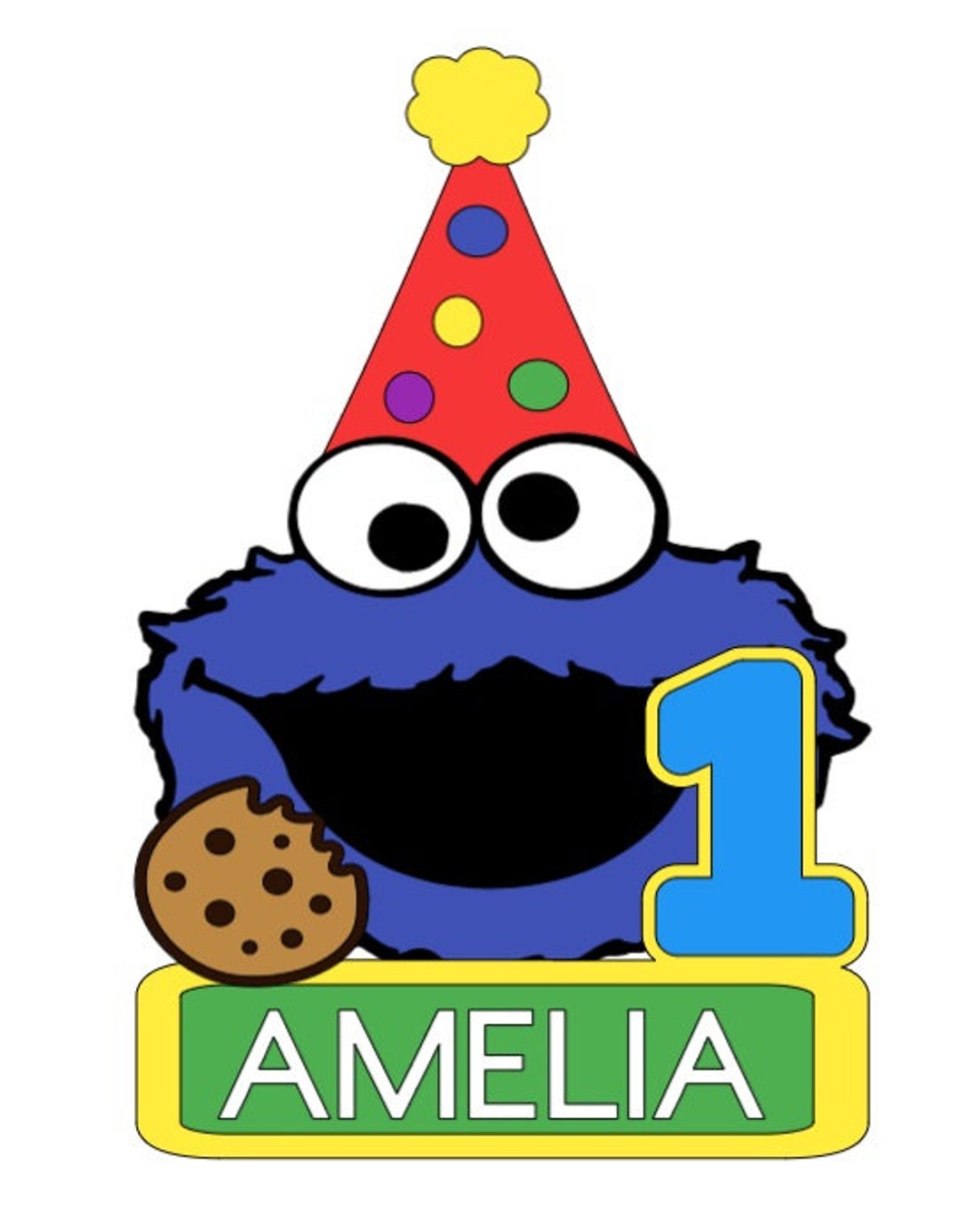Cookie Monster Cake Topper Birthday Hat Cake Topper Street Cake Topper ...