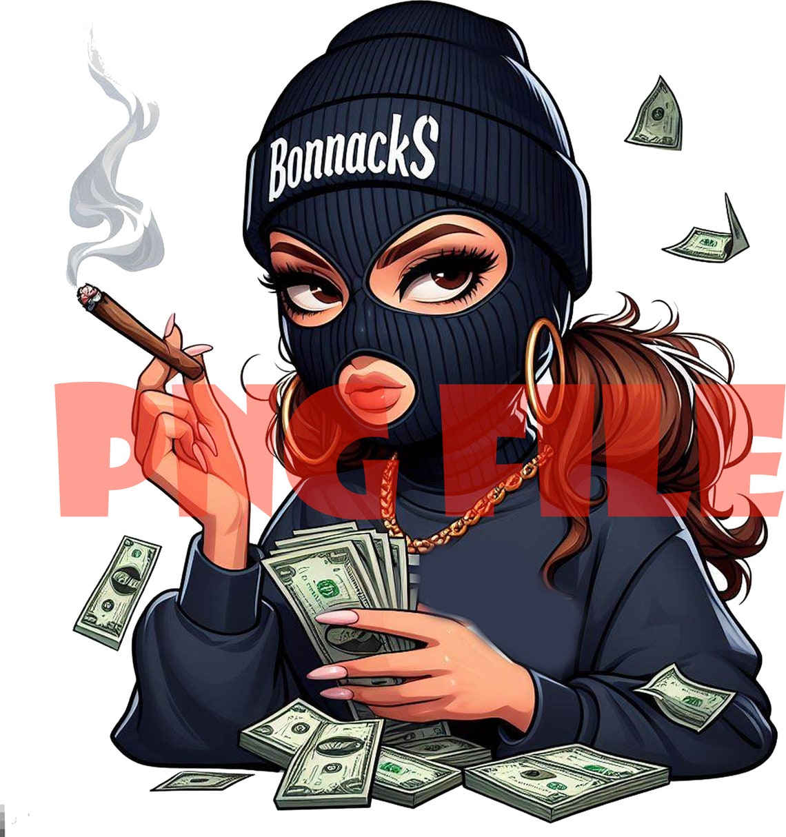 Female Boondocks Style Cartoon, Rapper,ski Mask, Gangster, PNG, Cricut ...