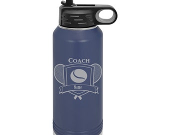 Personalized Tennis Coach Water Bottle, Engraved Insulated Stainless Steel