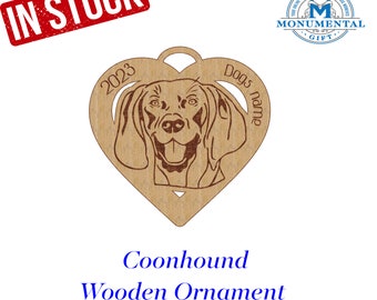 Personalized Coonhound Wooden Ornament, Laser Engraved Birch Plywood