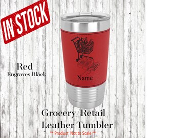 Grocery Worker Personalized Leather Insulated Tumbler, Grocery Graduation Gift, Grocery Birthday Gift, Grocery Leather Tumbler, Grocery Gift