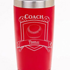 Personalized Baseball Coach Tumbler, Laser Etched Stainless Steel Travel Mug