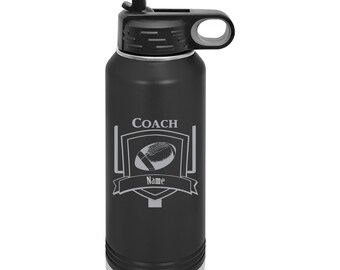 Personalized Football Coach Water Bottle, Engraved Stainless Steel