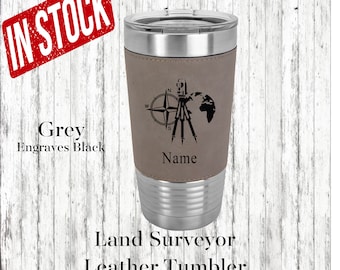 Land Surveyor Personalized Leather Insulated Tumbler, Land Surveyor Graduation Gift, Land Surveyor Leather Tumbler, Land Surveyor Gift