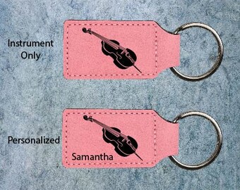 Personalized Cello Player Keychain, Laser Engraved Faux Leather