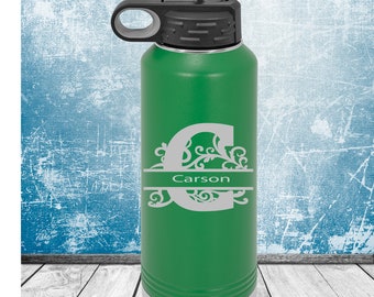 Monogrammed Insulated Water Bottle, Personalized Laser Etched Gift