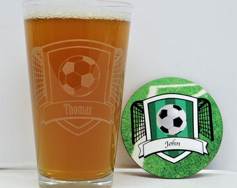 Personalized Soccer Coach Gift Set, Etched Glass & Coaster