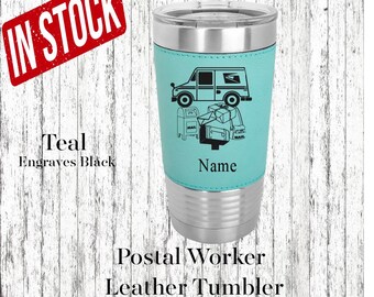 Personalized Postal Worker Insulated Tumbler, Leather Wrap