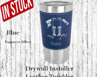 Drywall Installer Personalized Leather Insulated Tumbler, Drywall Installer Birthday Gift, Drywall Leather Tumbler, Drywall Installer Gift