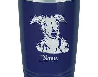 Personalized Greyhound Tumbler, Laser Etched Stainless Steel Travel Mug