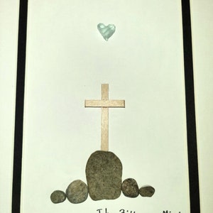 Original John 3:16 Handcrafted Artwork with Gray Beach Pebbles and Sea Glass. Perfect for Easter or any Special Occasion 8 X 10