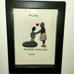 Mom, Another name for Love - Original Handcrafted Artwork with Beach Stones & Sea Glass. 5 X 7 Perfect Gift  for Mother's Day or Birthday