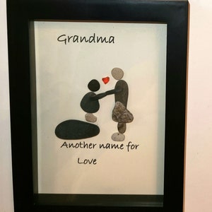 Grandma Another name for Love - Original Handcrafted Artwork with Beach Stones & Sea Glass. 5 X 7 Perfect Gift  for Mother&#39;s Day or Birthday