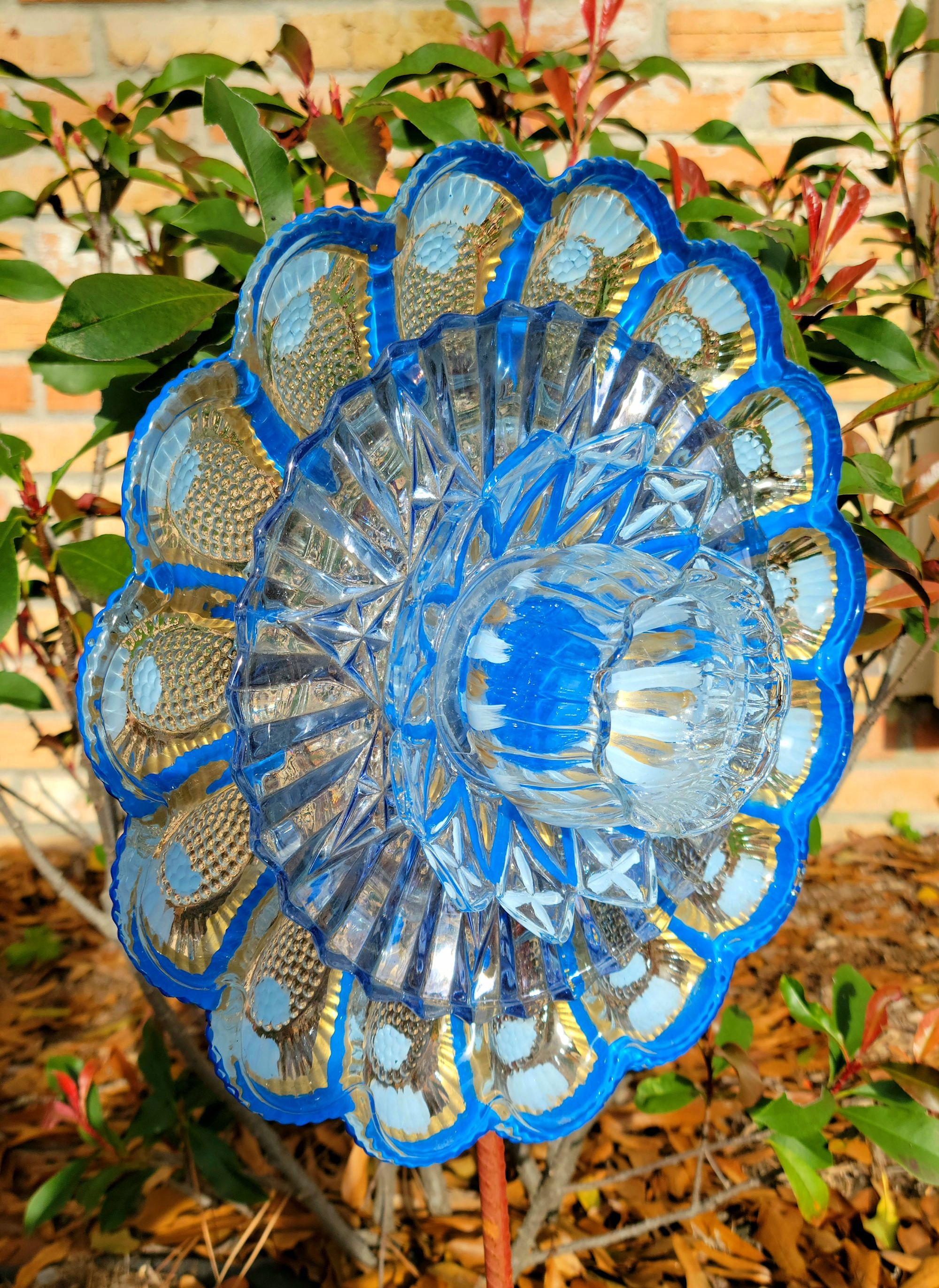 Glass Garden Art Glass Flower Plate Flower Hand Painted Etsy