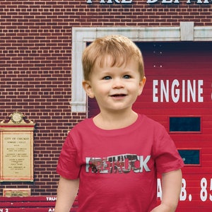 Infant Cotton Red Firetruck Tee,  Firetruck T-shirt, Fire Truck, Fire Engine, Red Infant Fire Engine Tee, Firetruck Letter Portrait T Shirt