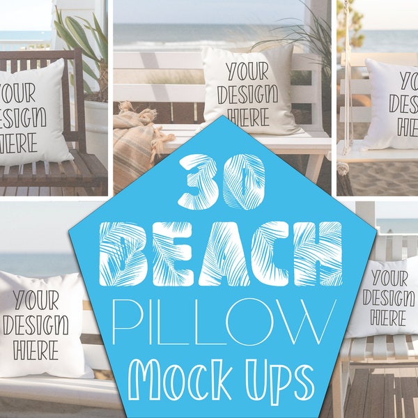 Beach Pillow Mock Ups: 30 Coastal Decor Design Images