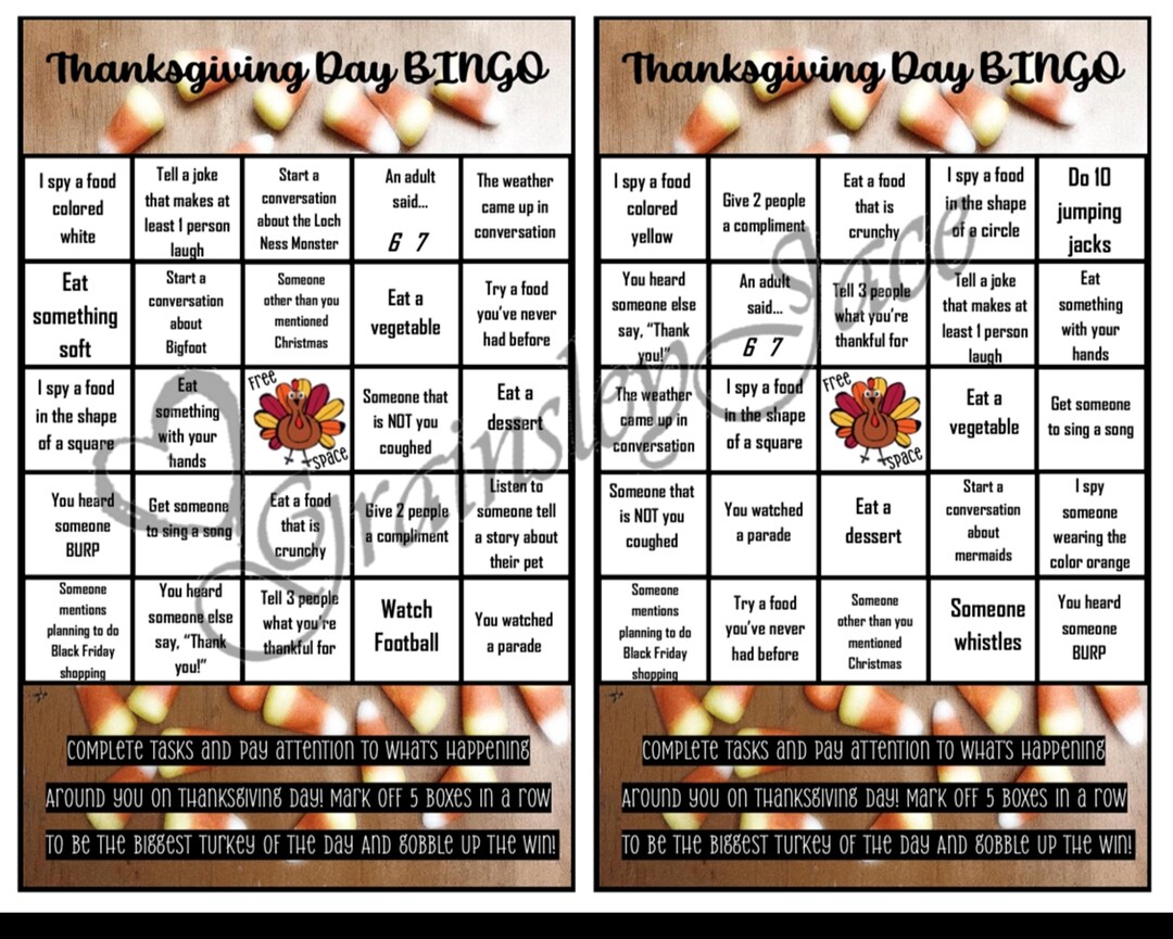 Thanksgiving Day BINGO Cards! Instant Digital Download Etsy Canada