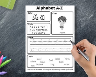 Alphabet Worksheet Digital Download, ABC Printable Worksheets, Printable Alphabet Worksheets, Bible Children’s Alphabet Worksheet