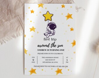 Astronaut First Birthday, First Trip Around the Sun Invitation, First Birthday, Astronaut Birthday, First Trip Around the Sun, Outer Space