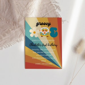 Retro First Birthday, Groovy One Birthday Invitation, One Groovy Babe, Groovy One, Groovy First Birthday, 1st Birthday, Hippie Party