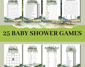 Watercolor Forest Baby Shower Games, Woodland Creature Theme, Printable Set Baby Shower Game, Gender Neutral, Instant Download, Adventure