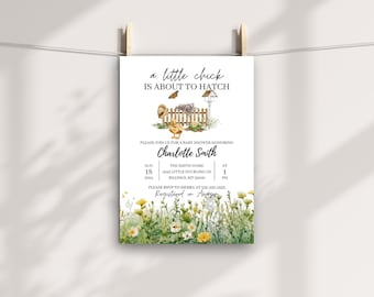 Little Chick is About to Hatch Baby Shower, Baby Shower Invitation, Spring Baby Shower, Baby Chick Baby Shower Invite, Floral Baby Shower