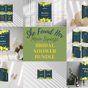 Navy Blue Lemon Bridal Shower, Lemon Bridal Shower Bundle, Bridal Shower Set, Editable Templates, Bridal Shower Invitation Bundle, Printable