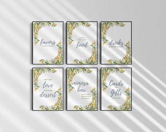 Floral Watercolor Bridal Shower Table Signs, Bridal Shower Sign Set, Printable Signage, Food and Beverage Sign, Shower Bundle, Wedding Signs