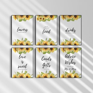 Sunflower Bridal Shower Sign Set, Printable Signage, Food and Beverage Sign, Sunflower Bridal Shower, Wedding Signs, Sunflower Wedding