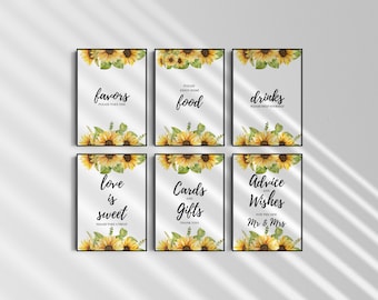 Sunflower Bridal Shower Sign Set, Printable Signage, Food and Beverage Sign, Sunflower Bridal Shower, Wedding Signs, Sunflower Wedding