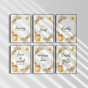 Bride to Bee Bridal Shower Table Signs, She Found Her Honey Bridal Shower Sign Set, Printable Signage, Food and Beverage Sign, Wedding Signs