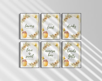 Bride to Bee Bridal Shower Table Signs, She Found Her Honey Bridal Shower Sign Set, Printable Signage, Food and Beverage Sign, Wedding Signs