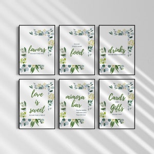 Bridal Shower Sign Set, Printable Signage, Food and Beverage Sign, Shower Bundle, Greenery Bridal Shower, Wedding Signs, Greenery Foliage