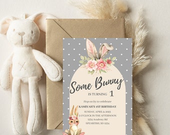 Some Bunny Is Turning One Birthday Invitation, Easter Birthday Invitation, First Birthday, 1st Birthday, Easter Birthday, Bunny Birthday