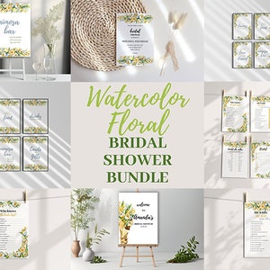 Watercolor Floral Bridal Shower, Bridal Shower Bundle, Bridal Shower Set, Editable Templates, Bridal Shower Invitation Bundle, Wildflowers