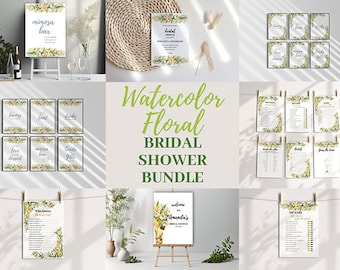 Watercolor Floral Bridal Shower, Bridal Shower Bundle, Bridal Shower Set, Editable Templates, Bridal Shower Invitation Bundle, Wildflowers