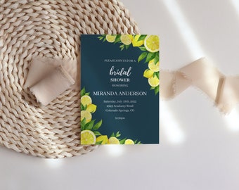 Navy Blue Lemon Bridal Shower Invitation, She Found Her Main Squeeze Bridal Shower, Bridal Shower Invitations, Shower Invitation, Template