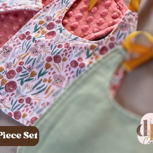 Lovey Set & Reversible Baby Bib, Bib Set, Lovey Baby Gift ,Baby Girl Bib SET, Baby Girl Lovey, Newborn Baby Gift Set,Minky Lovey, Pink Love