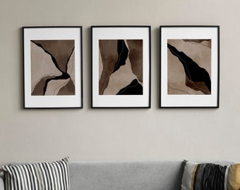 Wall Art Set of 3 Modern Abstract Neutral Bedroom Print, Printable Wall Art, Natural Earth Tone Texture Art, Instant Download
